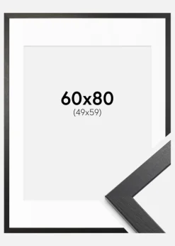 Ramme Stilren sort Eg 60x80 cm - Passepartout Hvid 50x60 cm