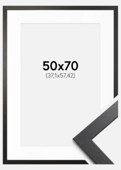 Ramme Stilren Sort Eg 50x70 cm - Passepartout Hvid 15x23 inches