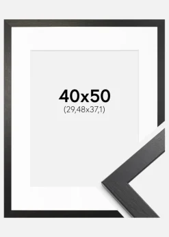 Ramme Stilren sort Eg 40x50 cm - Passepartout Hvid 12x15 inches
