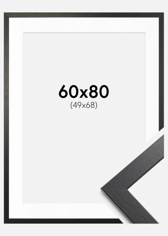 Ramme Stilren sort Eg 60x80 cm - Passepartout Hvid 50x69 cm