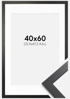 Ramme Stilren sort Eg 40x60 cm - Passepartout Hvid 32,9x48,3 cm