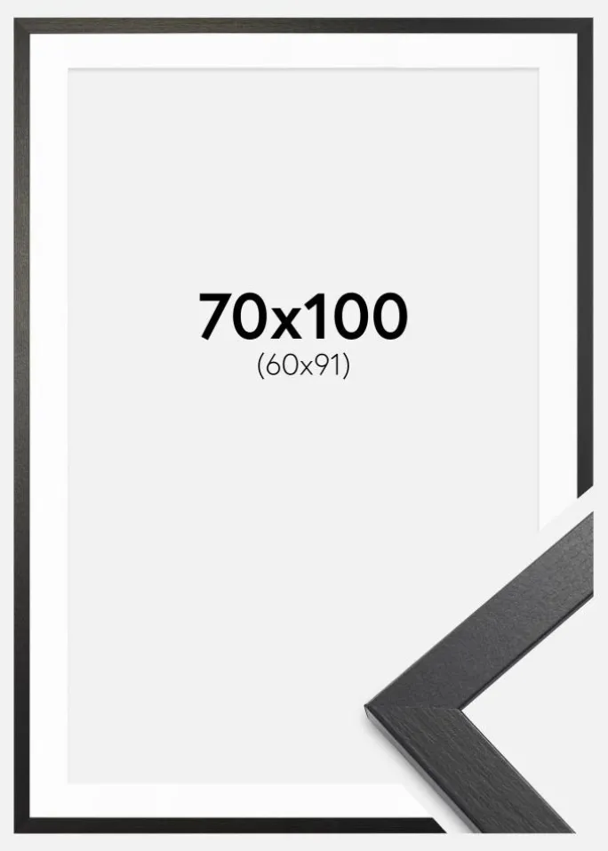 Ramme Stilren sort Eg 70x100 cm - Passepartout Hvid 61x92 cm