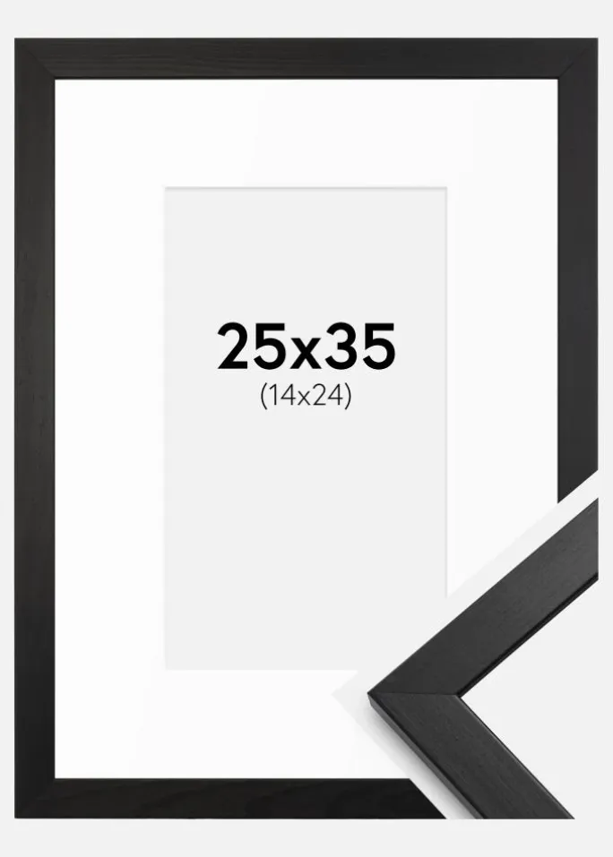 Ramme Stilren Sort 25x35 cm - Passepartout Hvid 15x25 cm