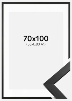Ramme Stilren Sort 70x100 cm - Passepartout Hvid 59,4x84 cm