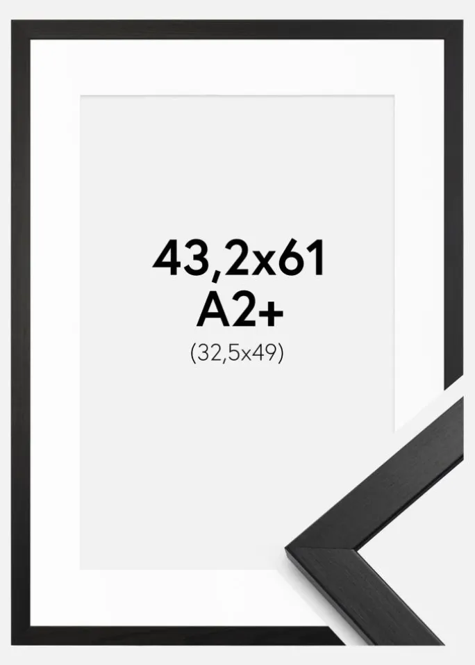 Ramme Stilren Sort 43,2x61 cm - Passepartout Hvid 33,5x50 cm
