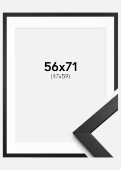 Ramme Stilren Sort 56x71 cm - Passepartout Hvid 48x60 cm