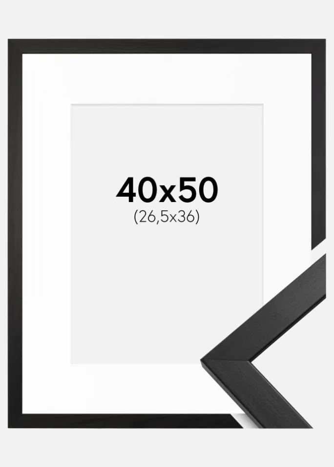 Ramme Stilren Sort 40x50 cm - Passepartout Hvid 27,5x37 cm