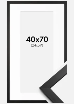 Ramme Stilren Sort 40x70 cm - Passepartout Hvid 25x60 cm