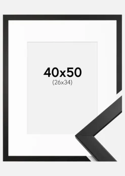 Ramme Stilren Sort 40x50 cm - Passepartout Hvid 27x35 cm