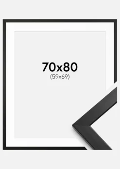 Ramme Stilren Sort 70x80 cm - Passepartout Hvid 60x70 cm