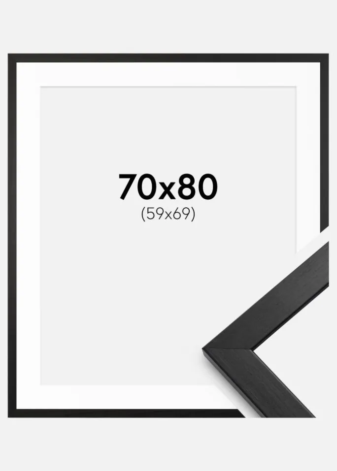 Ramme Stilren Sort 70x80 cm - Passepartout Hvid 60x70 cm