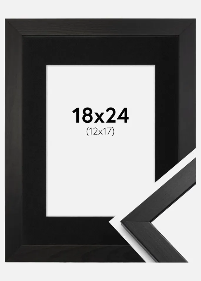 Ramme Stilren Sort 18x24 cm - Passepartout Sort 13x18 cm