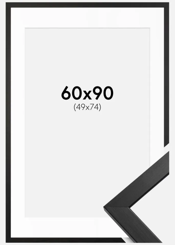 Ramme Stilren Sort 60x90 cm - Passepartout Hvid 50x75 cm