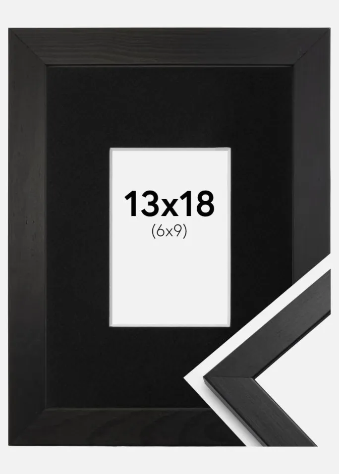 Ramme Stilren Sort 13x18 cm - Passepartout Sort 7x10 cm