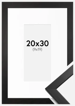 Ramme Stilren Sort 20x30 cm - Passepartout Hvid 10x20 cm