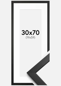 Ramme Stilren Sort 30x70 cm - Passepartout Hvid 20x60 cm