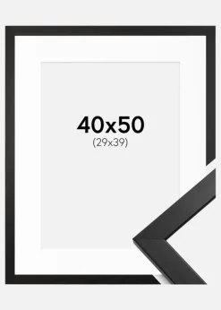 Ramme Stilren Sort 40x50 cm - Passepartout Hvid 30x40 cm