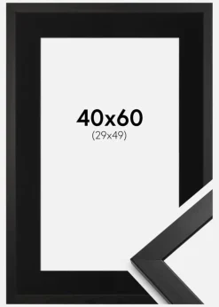 Ramme Stilren Sort 40x60 cm - Passepartout Sort 30x50 cm