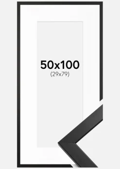 Ramme Stilren Sort 50x100 cm - Passepartout Hvid 30x80 cm