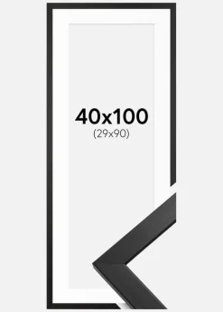 Ramme Stilren Sort 40x100 cm - Passepartout Hvid 30x91 cm