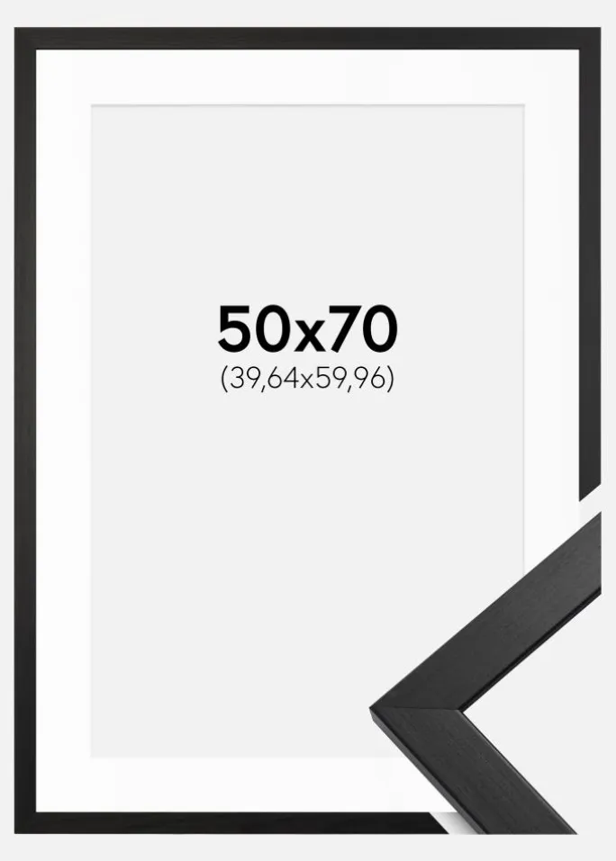 Ramme Stilren Sort 50x70 cm - Passepartout Hvid 16x24 inches