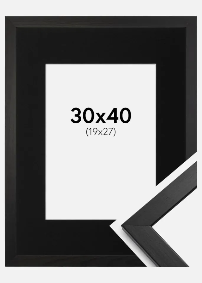 Ramme Stilren Sort 30x40 cm - Passepartout Sort 20x28 cm