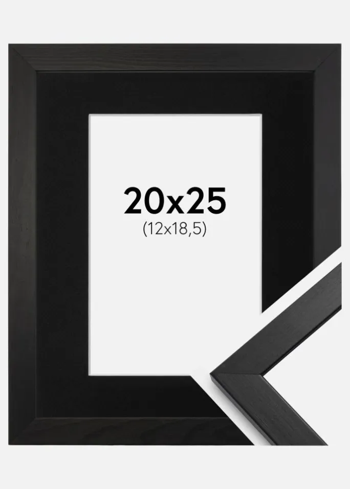 Ramme Stilren Sort 20x25 cm - Passepartout Sort 13x19,5 cm