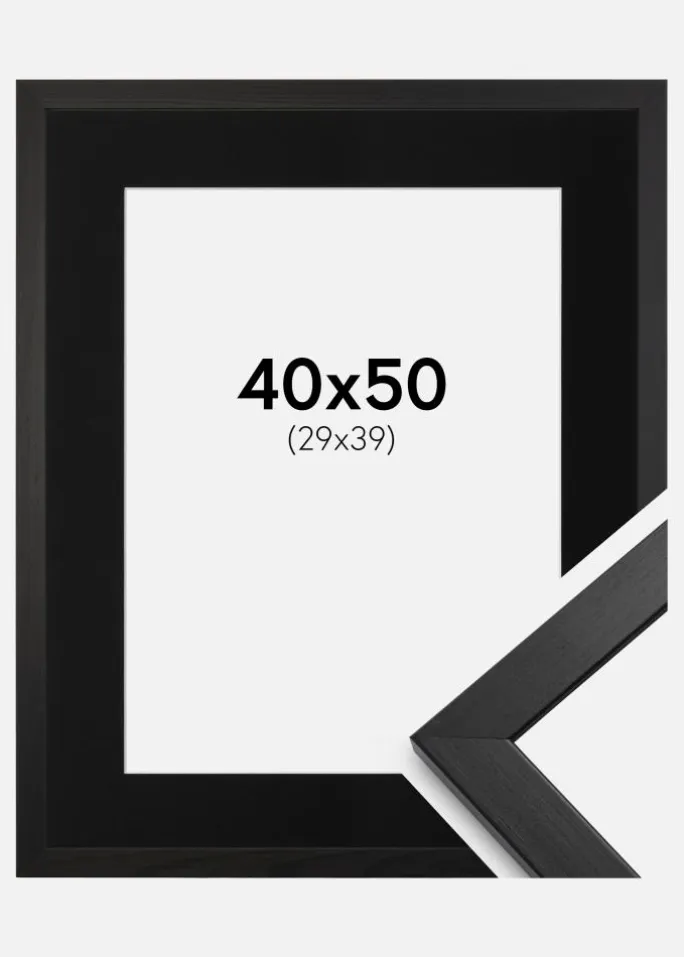 Ramme Stilren Sort 40x50 cm - Passepartout Sort 30x40 cm