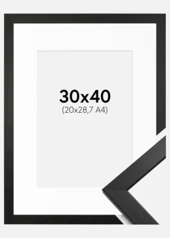 Ramme Stilren Sort 30x40 cm - Passepartout Hvid 21x29,7 cm