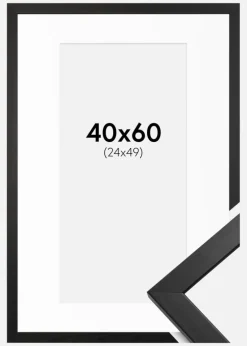 Ramme Stilren Sort 40x60 cm - Passepartout Hvid 25x50 cm
