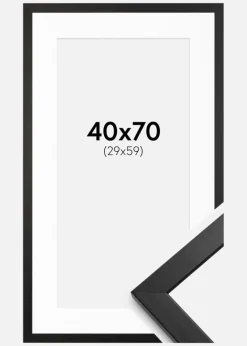 Ramme Stilren Sort 40x70 cm - Passepartout Hvid 30x60 cm