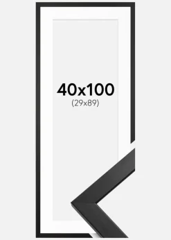 Ramme Stilren Sort 40x100 cm - Passepartout Hvid 30x90 cm