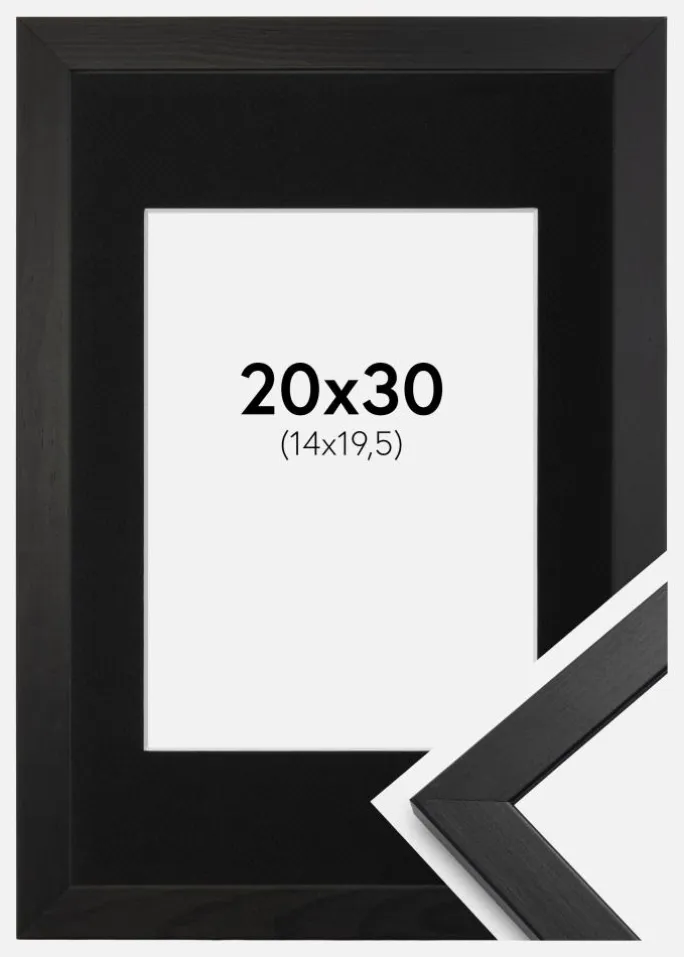 Ramme Stilren Sort 20x30 cm - Passepartout Sort 15x21 cm
