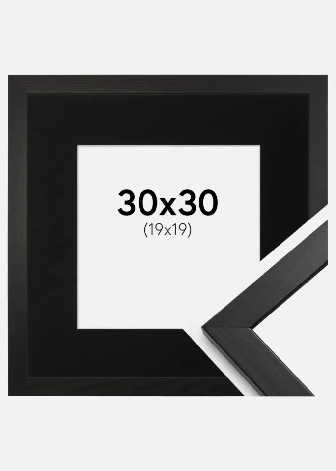 Ramme Stilren Sort 30x30 cm - Passepartout Sort 20x20 cm