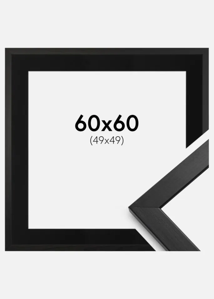 Ramme Stilren Sort 60x60 cm - Passepartout Sort 50x50 cm