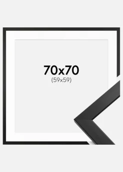 Ramme Stilren Sort 70x70 cm - Passepartout Hvid 60x60 cm
