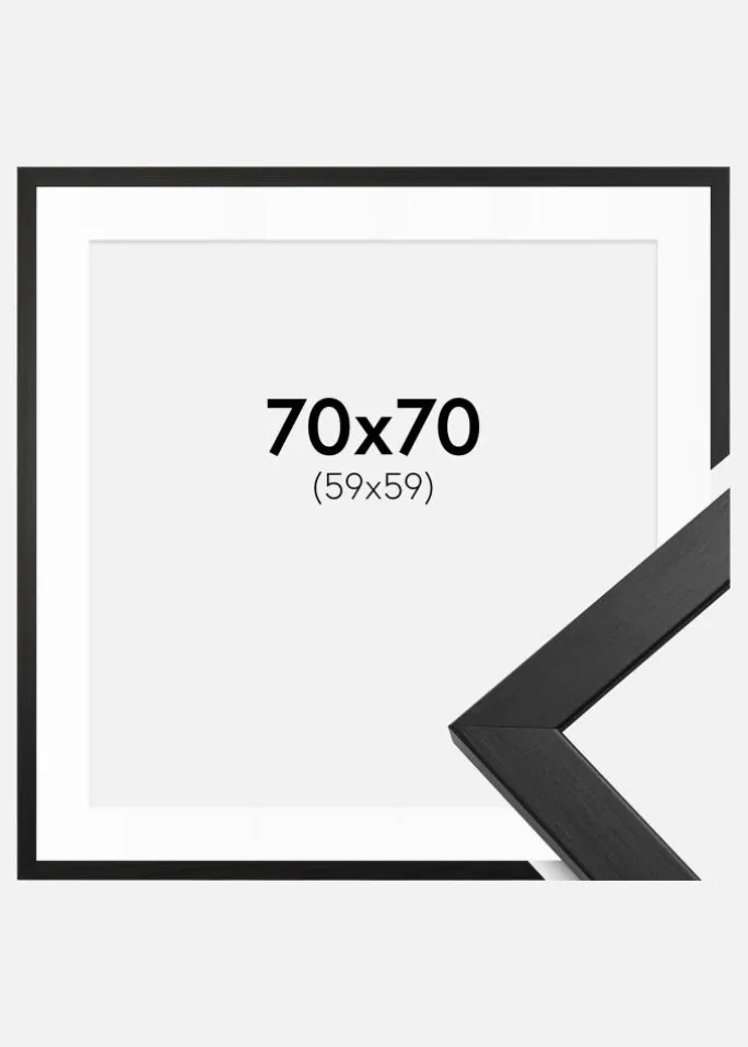 Ramme Stilren Sort 70x70 cm - Passepartout Hvid 60x60 cm