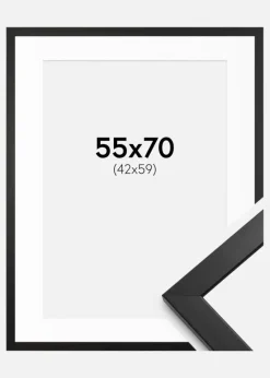 Ramme Stilren Sort 55x70 cm - Passepartout Hvid 43x60 cm