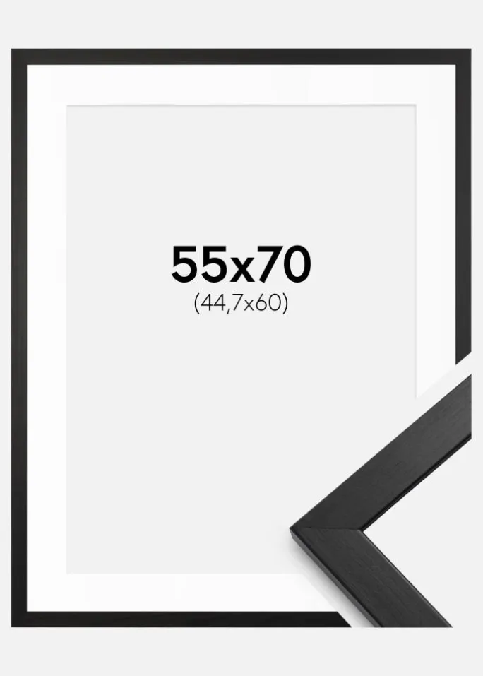 Ramme Stilren Sort 55x70 cm - Passepartout Hvid 45,7x61 cm