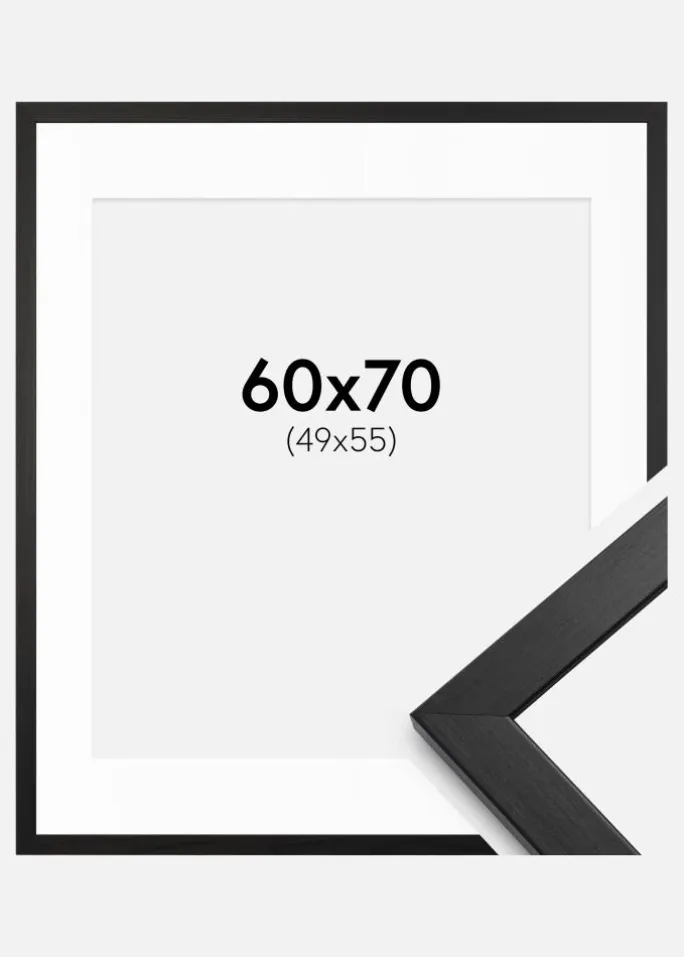 Ramme Stilren Sort 60x70 cm - Passepartout Hvid 50x56 cm