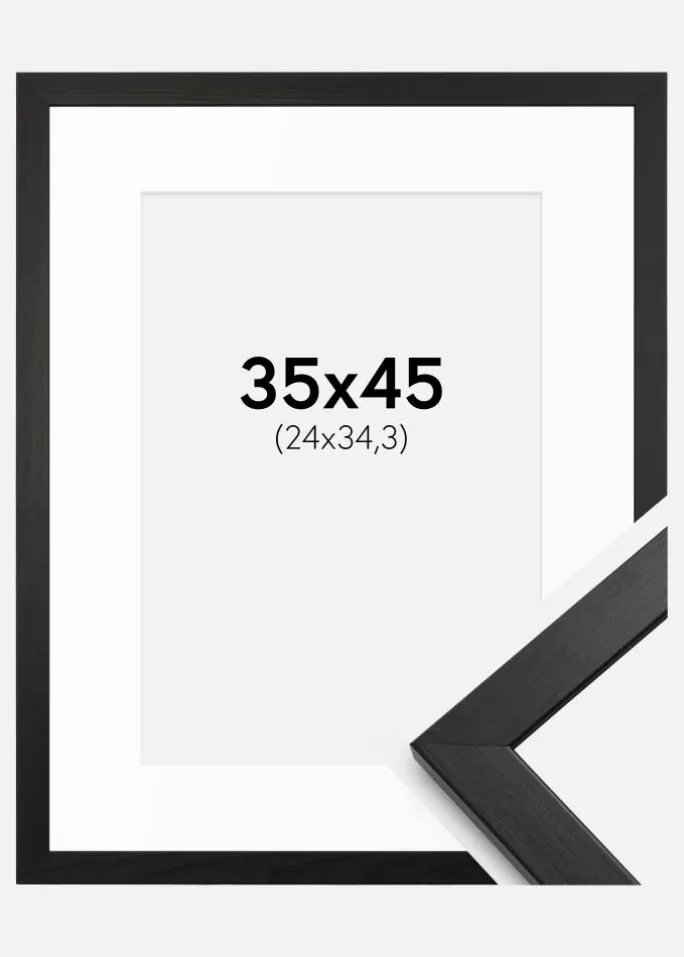 Ramme Stilren Sort 35x45 cm - Passepartout Hvid B4 250x353 mm