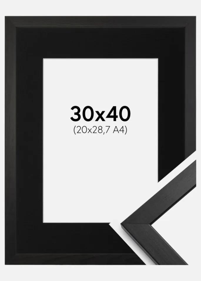Ramme Stilren Sort 30x40 cm - Passepartout Sort 21x29,7 cm