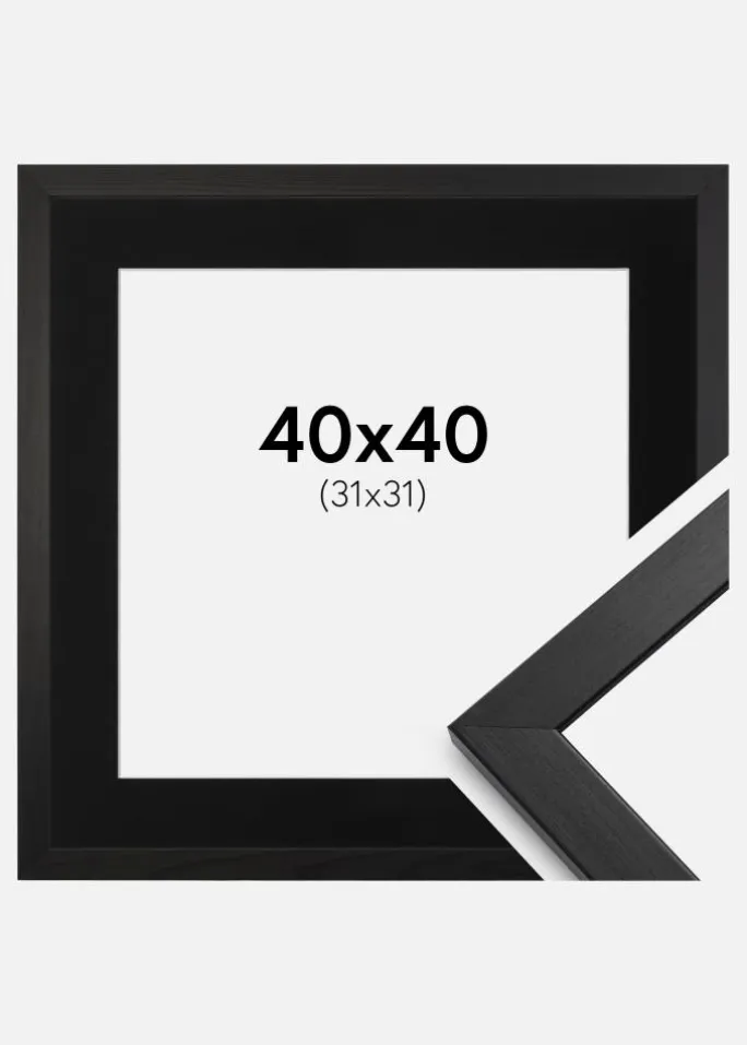 Ramme Stilren Sort 40x40 cm - Passepartout Sort 32x32 cm
