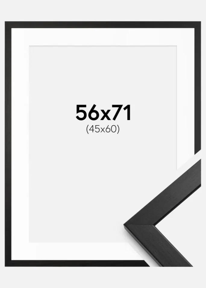 Ramme Stilren Sort 56x71 cm - Passepartout Hvid 46x61 cm