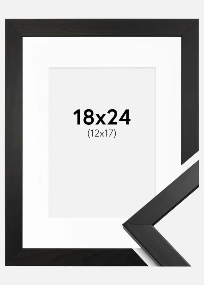 Ramme Stilren Sort 18x24 cm - Passepartout Hvid 13x18 cm