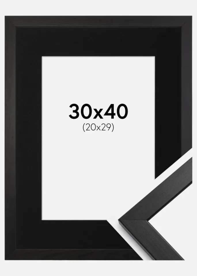 Ramme Stilren Sort 30x40 cm - Passepartout Sort 21x30 cm