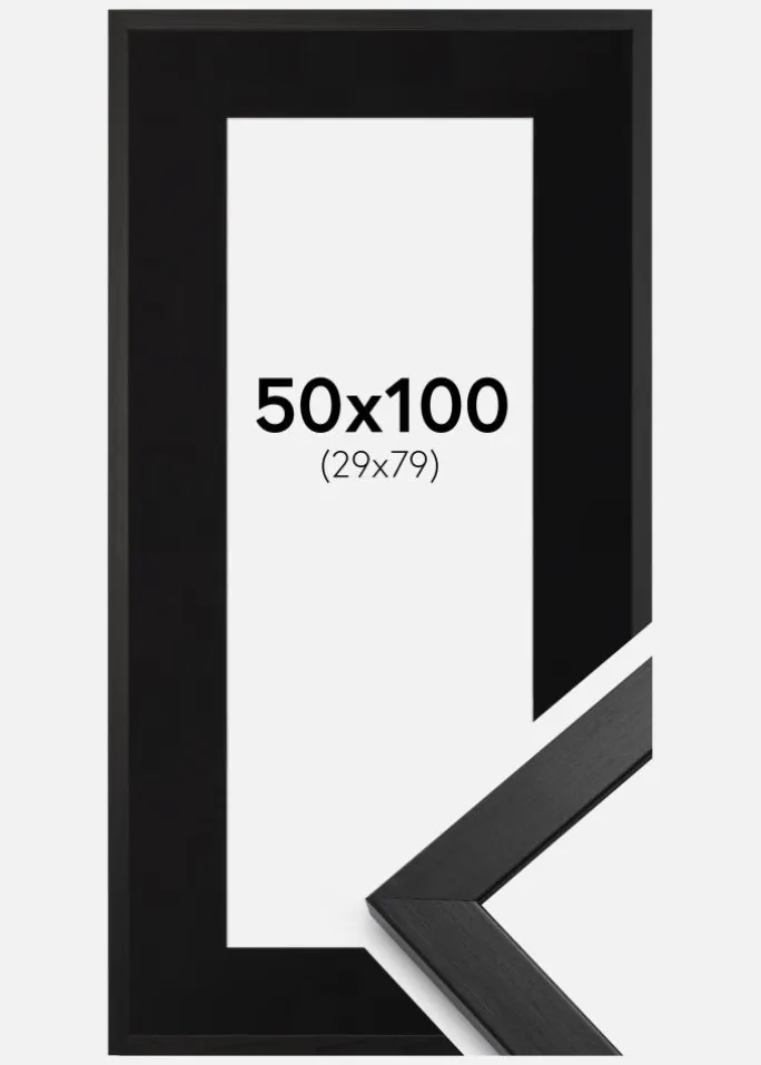 Ramme Stilren Sort 50x100 cm - Passepartout Sort 30x80 cm