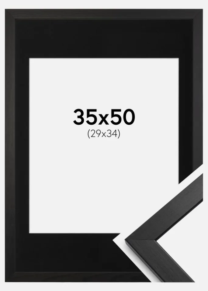 Ramme Stilren Sort 35x50 cm - Passepartout Sort 30x35 cm
