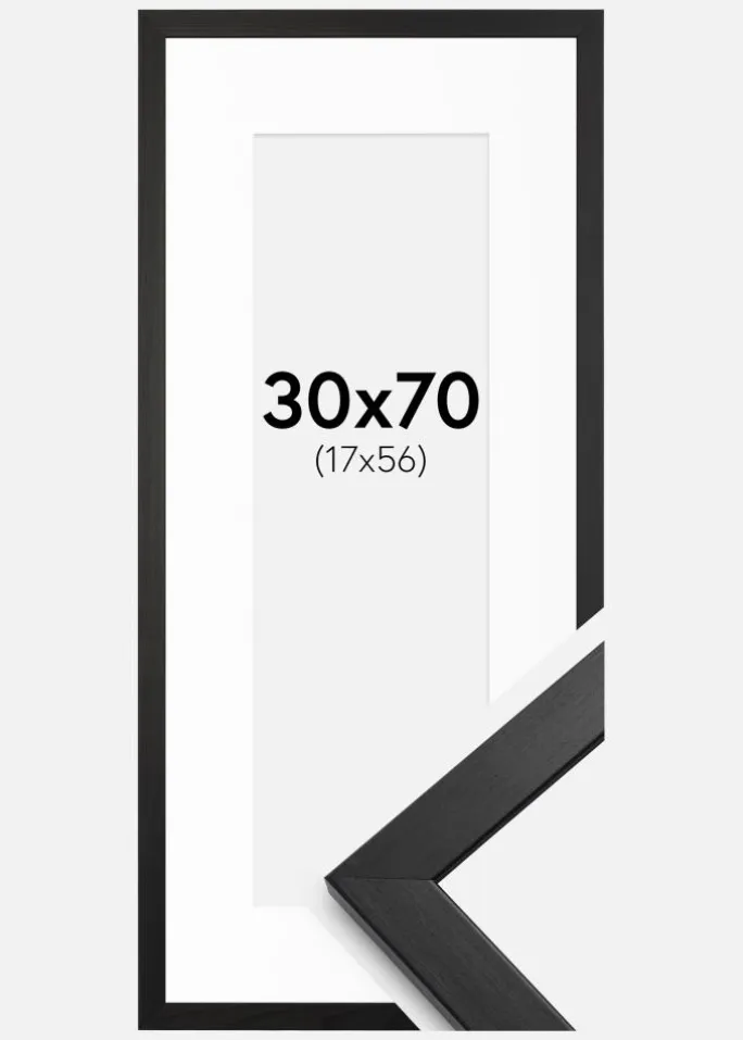 Ramme Stilren Sort 30x70 cm - Passepartout Hvid 18x57 cm