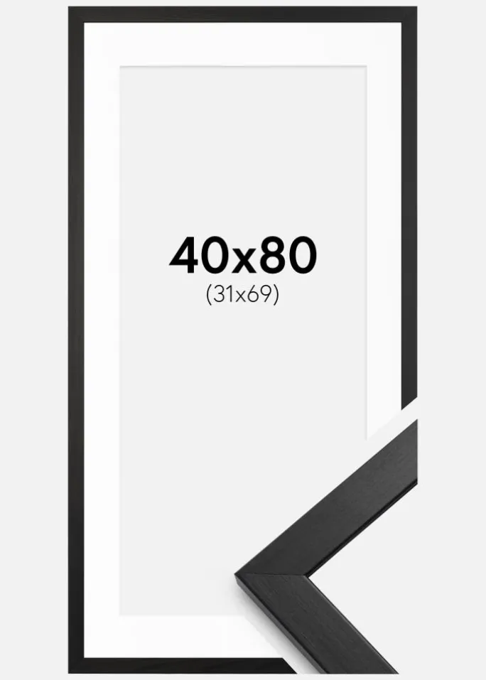 Ramme Stilren Sort 40x80 cm - Passepartout Hvid 32x70 cm